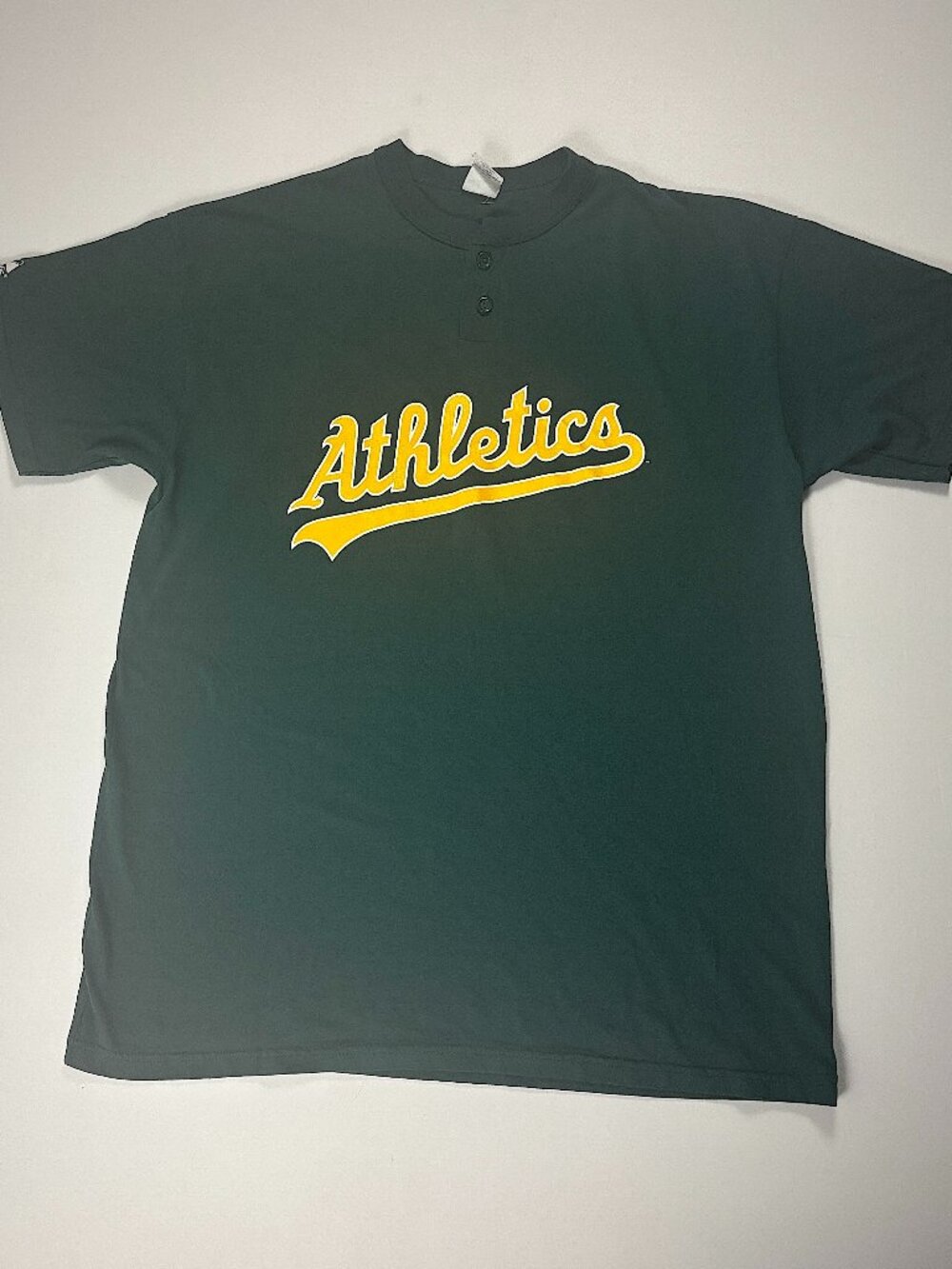 Vintage Oakland Athletics Majestic Mens 1/4 Button Shirt Jersey Green Sz XXL MLB